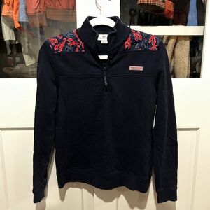 Vineyard Vines Navy Quarter Zip with Red Lobster Accents